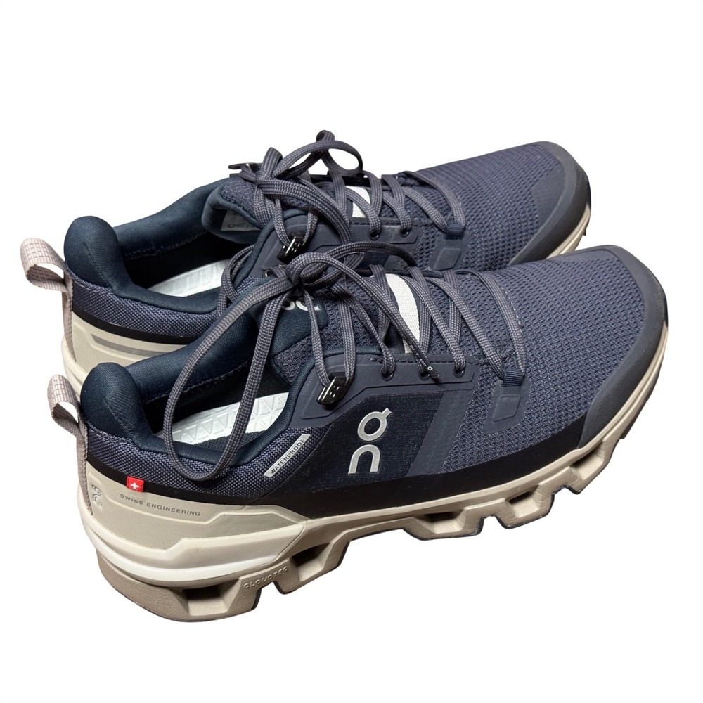 NOT FOR SALE On Cloudwander Waterproof Womens Hiking Shoes Navy Beige Low Top